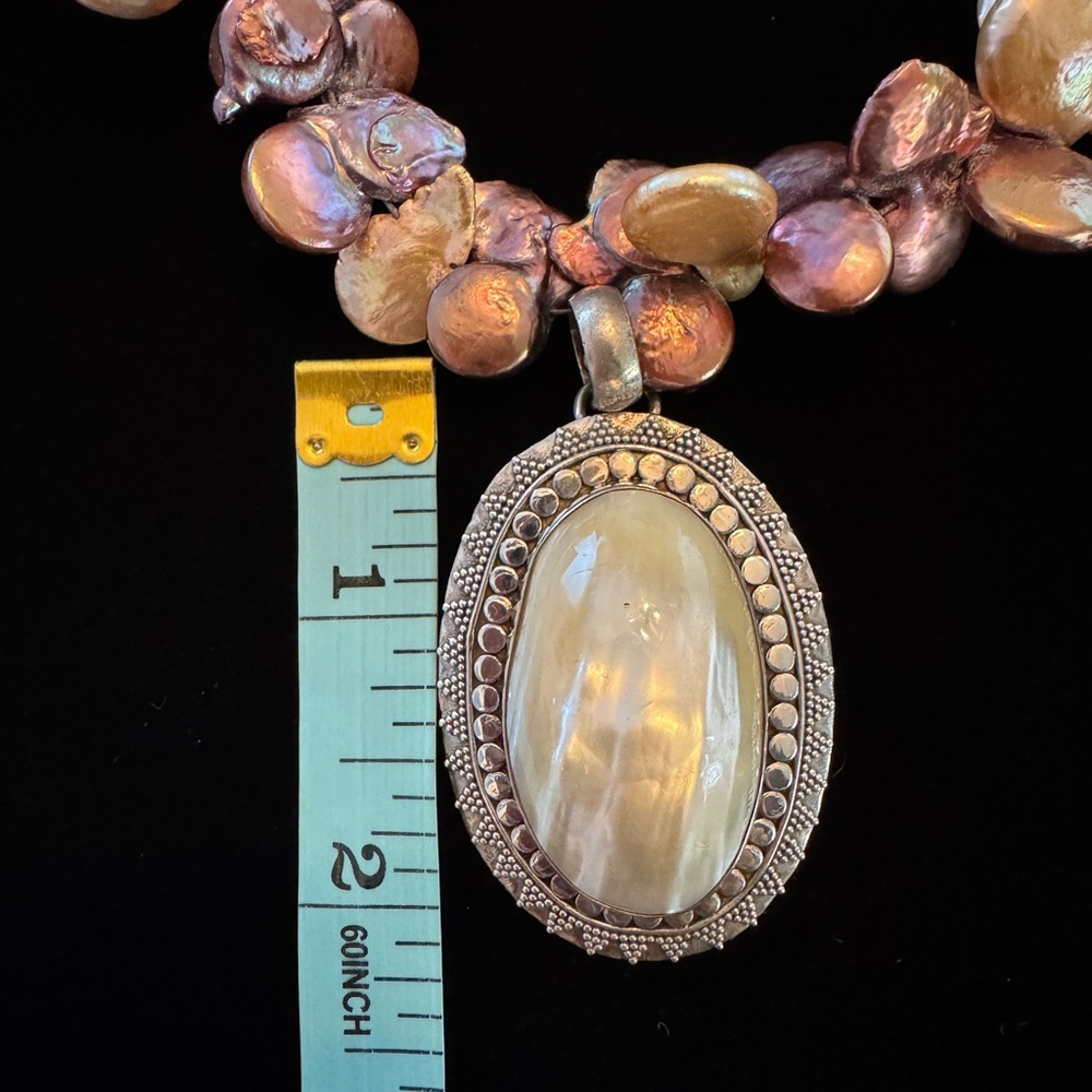 NWOT Freshwater Pearl Necklace with Mother of Pearl 925 Pendant - Picture 4 of 8